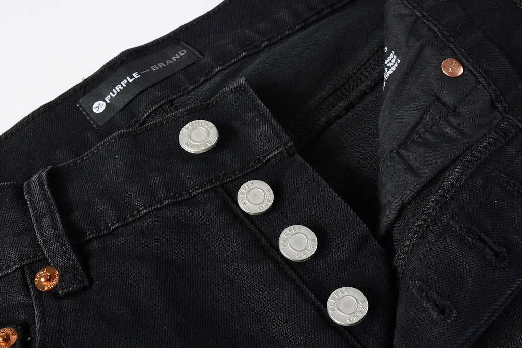 Men's Distressed Black Skinny Jeans with Graffiti Print, Ripped Holes & Button Fly