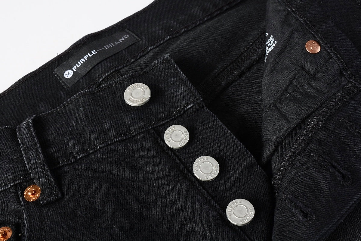 Men's Distressed Black Skinny Jeans with Graffiti Print, Ripped Holes & Button Fly