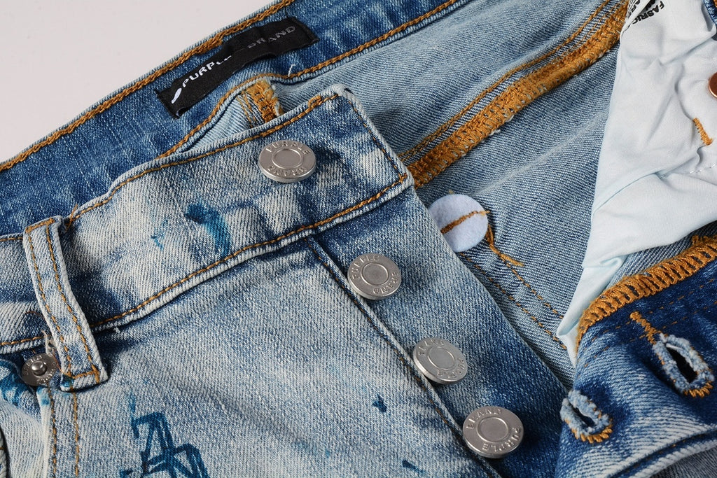 High Street Distressed Blue Laser Patterns Stretch Skinny Ripped Jeans
