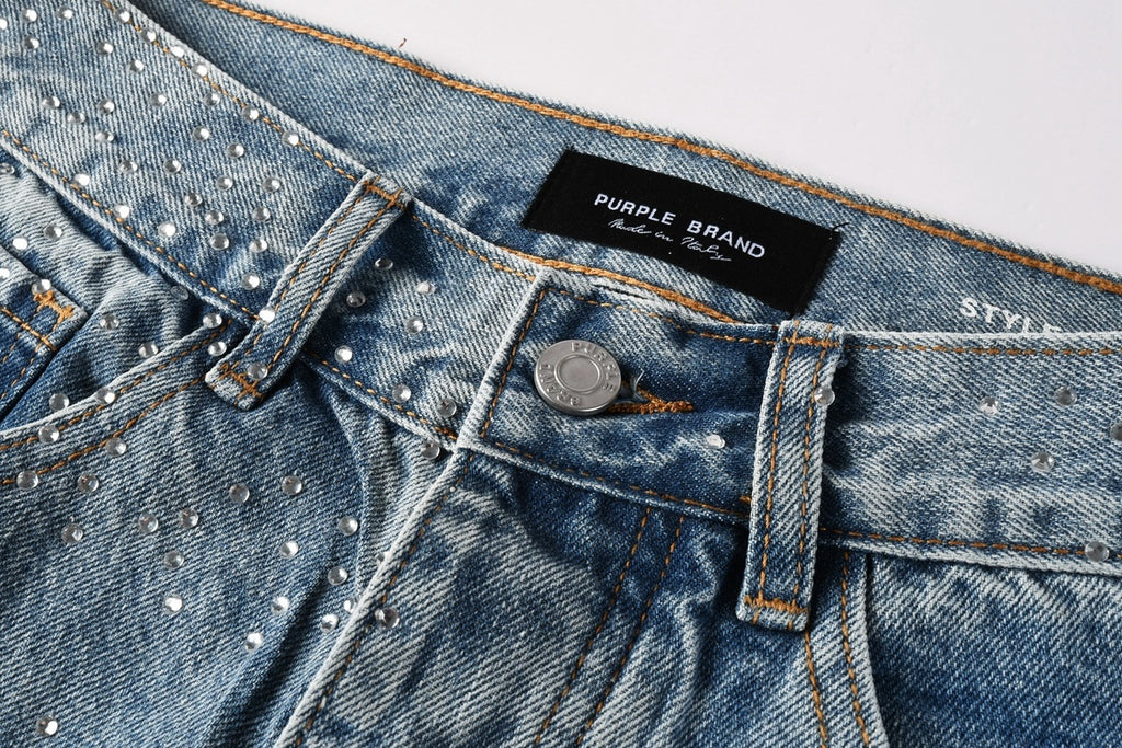 Distressed Blue Baggy Rhinestones Loose Ripped Jeans | Trendy Street Style Denim