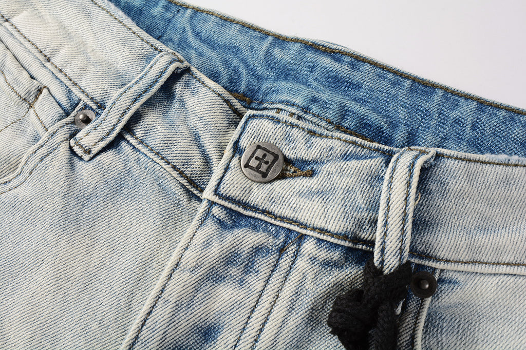 Men's Light Wash Graphic Print Distressed Skinny Jeans - Stretch Denim