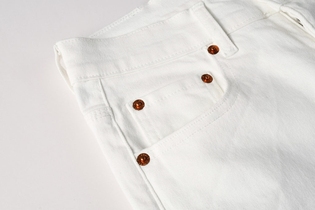 Men's Distressed White Skinny Jeans with Embroidered Patterns & Ripped Holes & Button Fly