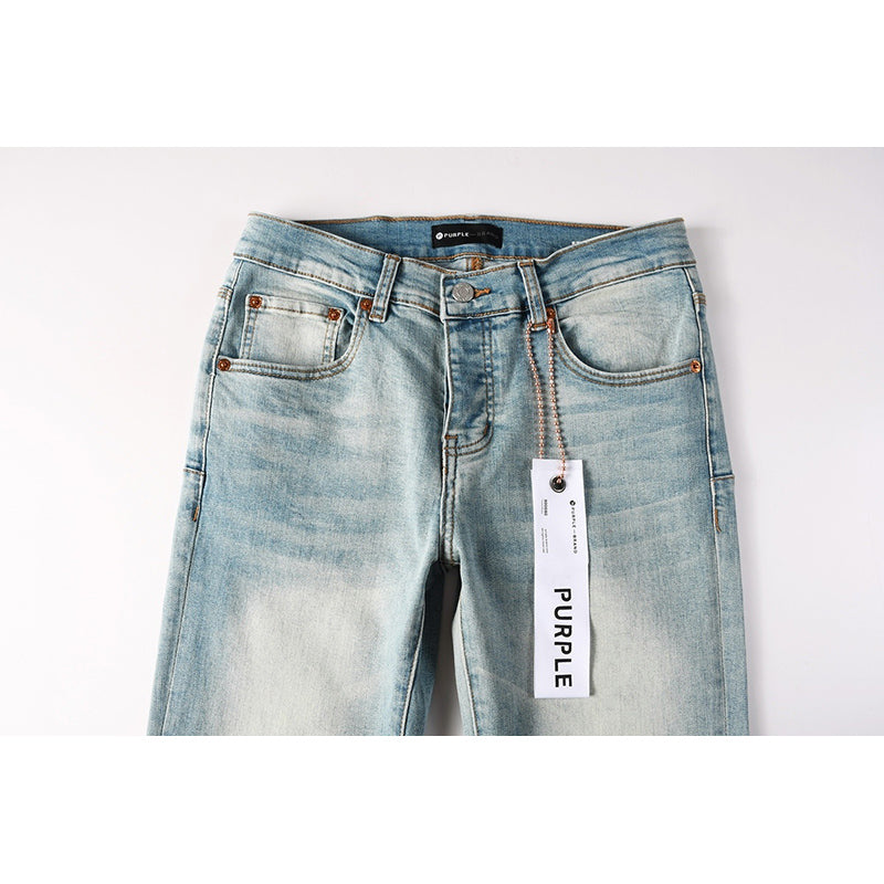 Men's Light Wash Embroidered Letter Skinny Jeans | Streetwear Slim Fit Distressed Denim Pants