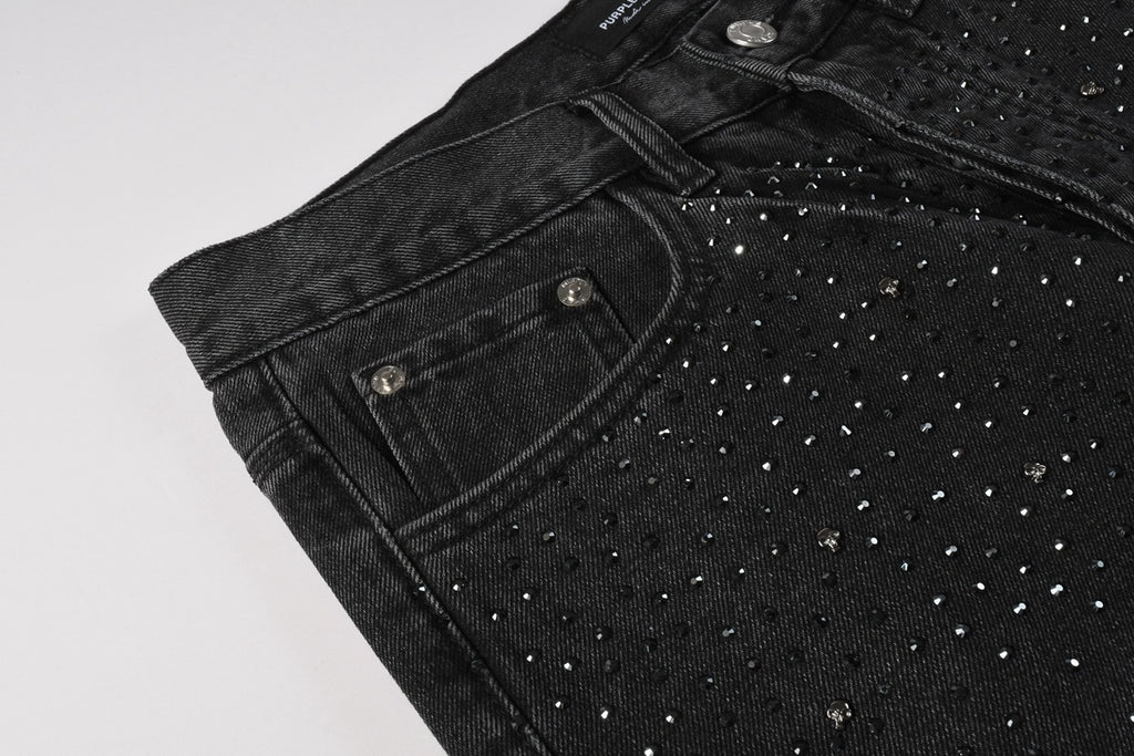 Men's High Street Fashion Black Distressed Baggy Jeans with Rhinestone Detailing & Loose Fit