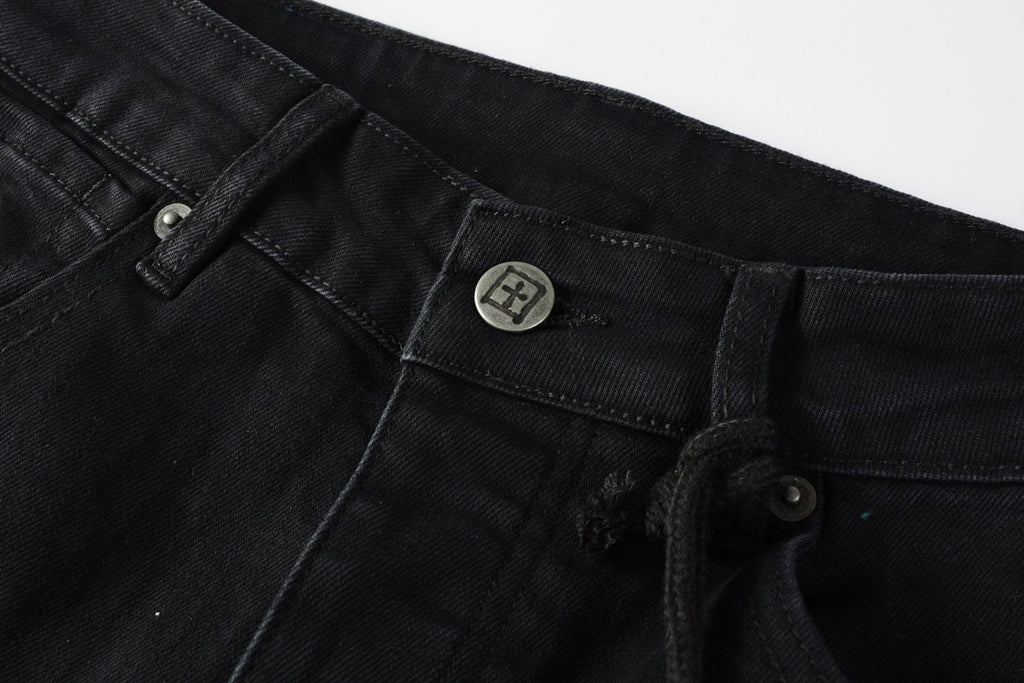 Men's Black Heavy Distressed Bandana Patch Skinny Jeans - Stretch Denim