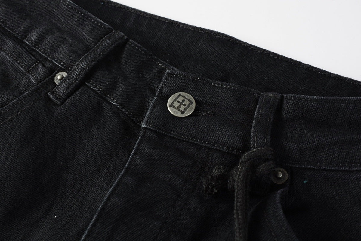 Men's Black Heavy Distressed Bandana Patch Skinny Jeans - Stretch Denim