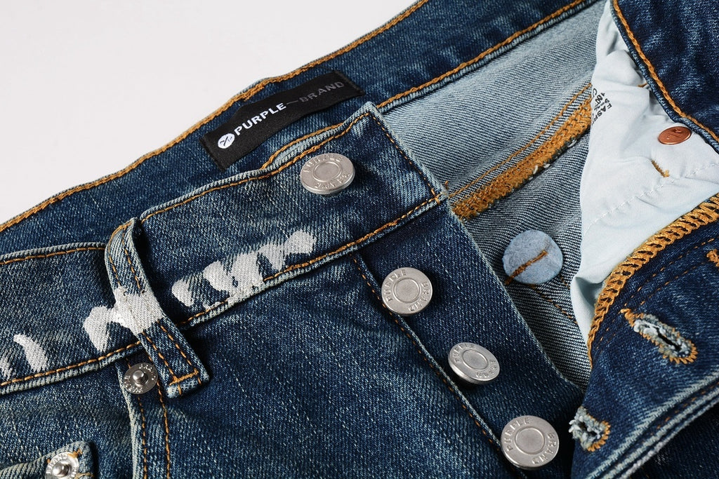 Men's Streetwear Slim Fit Distressed Classical Blue Graffiti Stretch Jeans