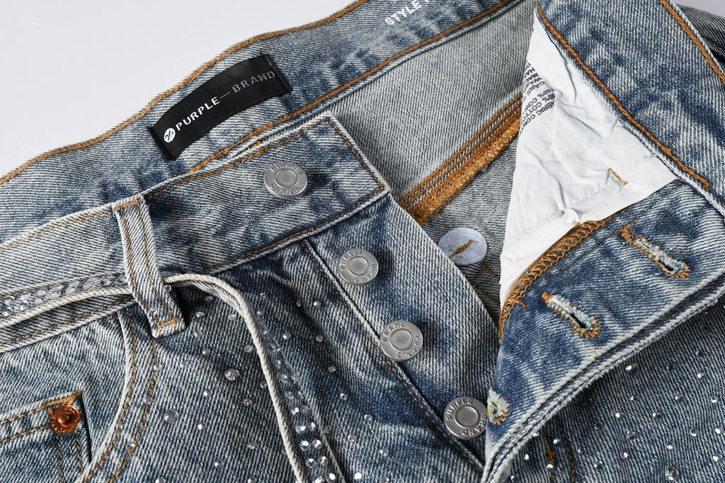 Men’s Baggy Light Blue Rhinestone Jeans – Loose Fit Wide Leg Denim