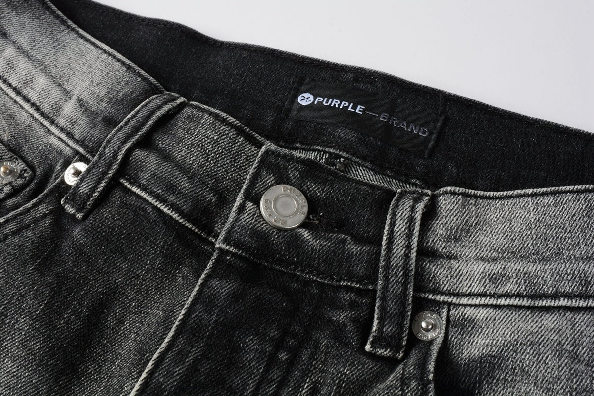 Men's Distressed Ash Gray Skinny Jeans with Ripped Holes & Button Fly