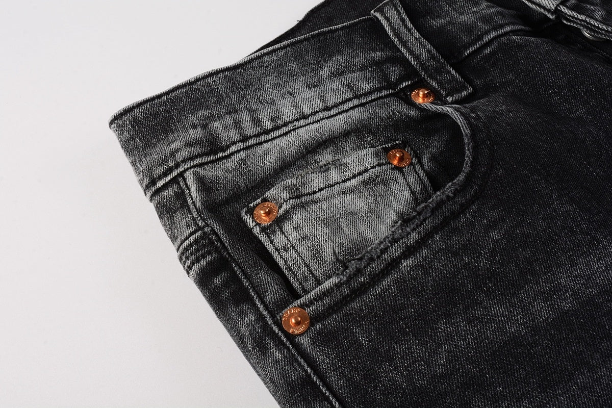 Men's High Street Distressed Black Gray Simple Stretch Slim Fit Ripped Jeans