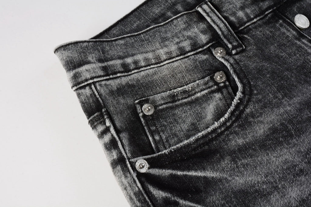 Men's Distressed Ash Gray Skinny Jeans with Ripped Holes & Button Fly