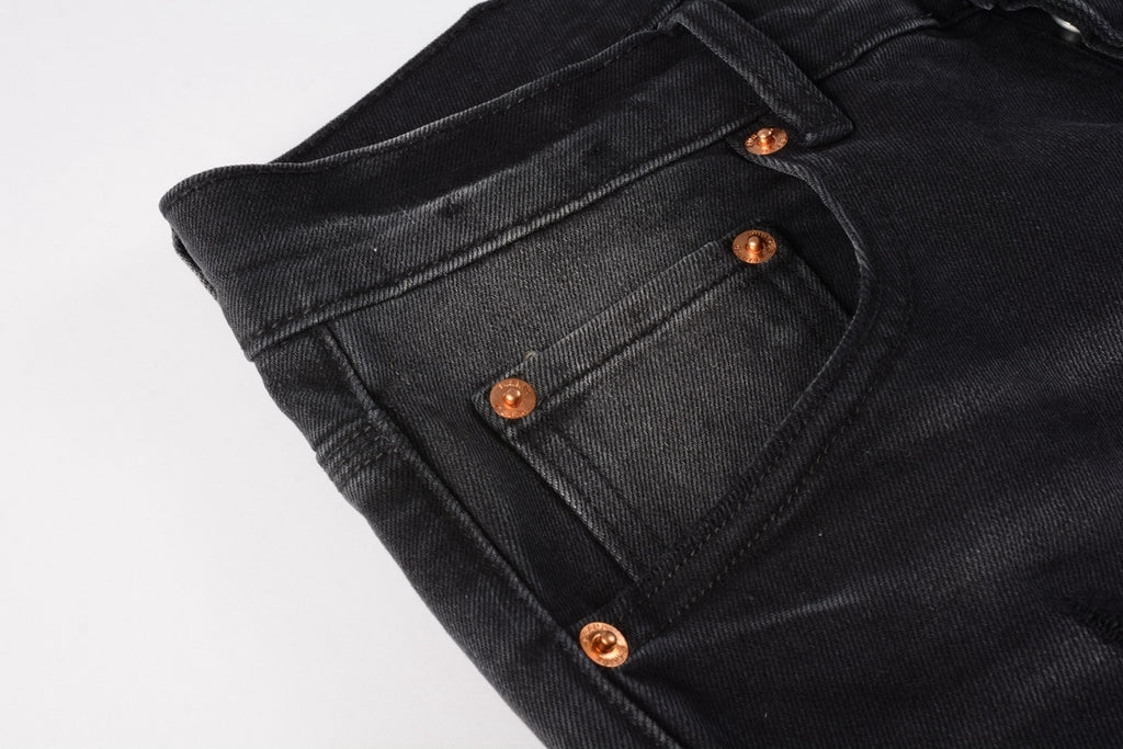 High Street Distressed Black Gray Destroyed Holes Stretch Slim Fit Ripped Jeans For Men