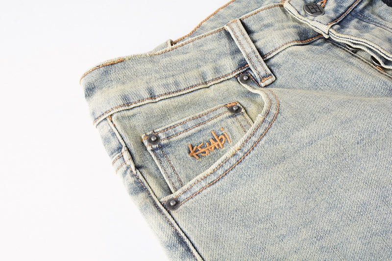 Men’s Vintage Light Wash Skull Print Skinny Jeans - Streetwear Denim Pants