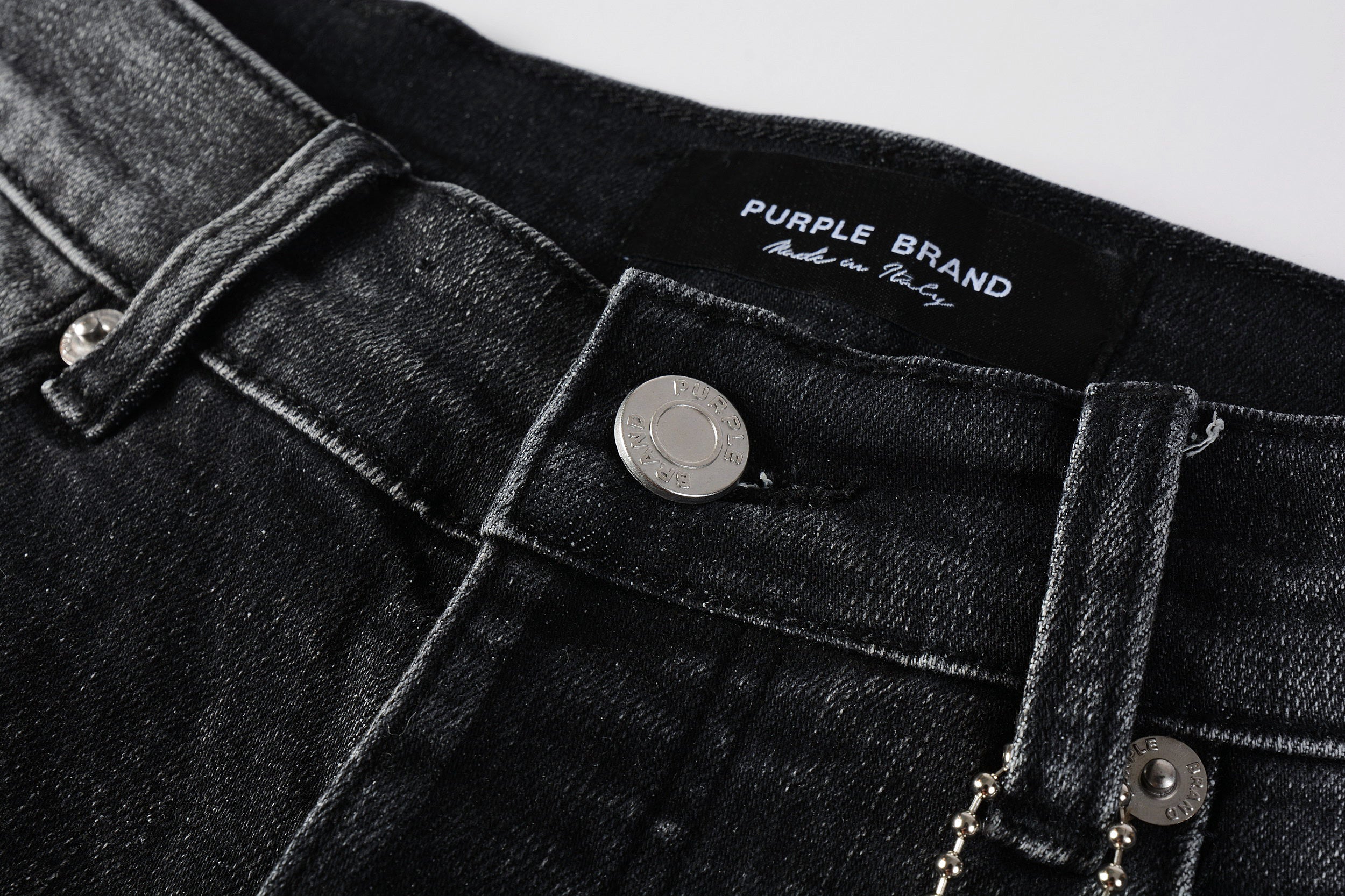 Men's Distressed Black Gray Skinny Jeans with Ripped Holes & Button Fly