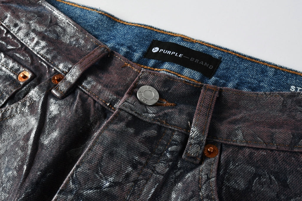 Men's Distressed Blue Coated Baggy Jeans with Graffiti Design & Stretch Fit