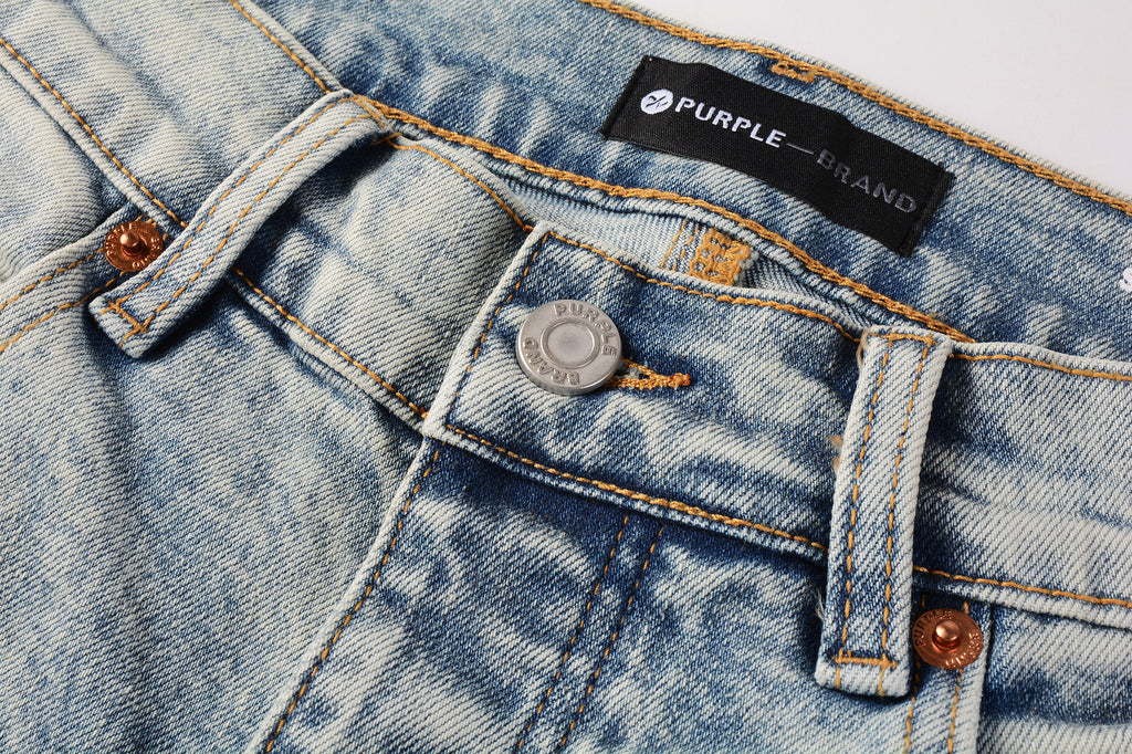 Men's Distressed Light Indigo Skinny Jeans with Ripped Holes & Button Fly