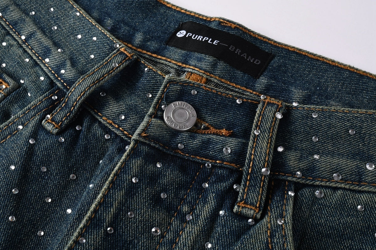 Men's & Women's High Street Baggy Distressed Blue Jeans with Rhinestones & Loose Fit