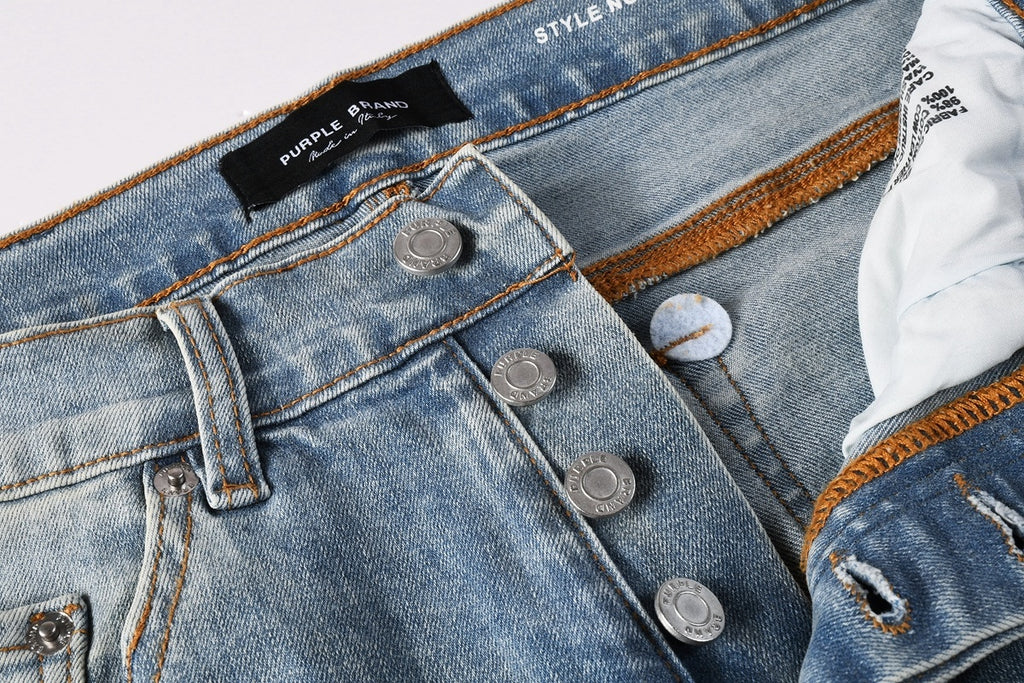 Men's Distressed Light Indigo Skinny Jeans with Graffiti, Ripped Holes & Button Fly