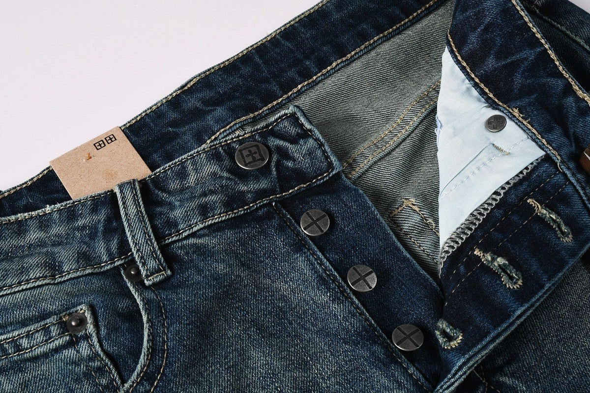 Men's Dark Vintage Wash Slim Skinny Jeans - Streetwear Denim