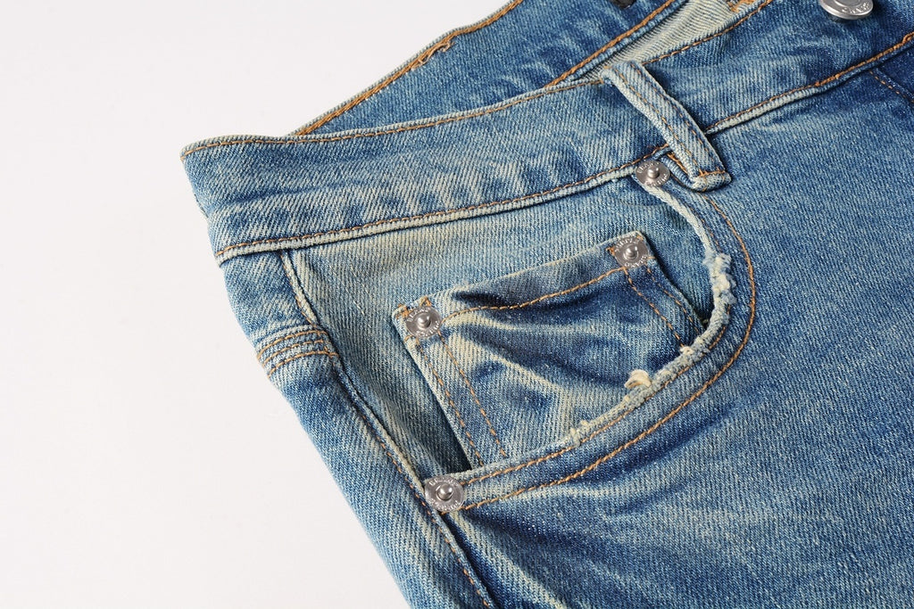 Men's Slim Fit Distressed Sea Blue Skinny Jeans with Button Fly & Ripped Detailing
