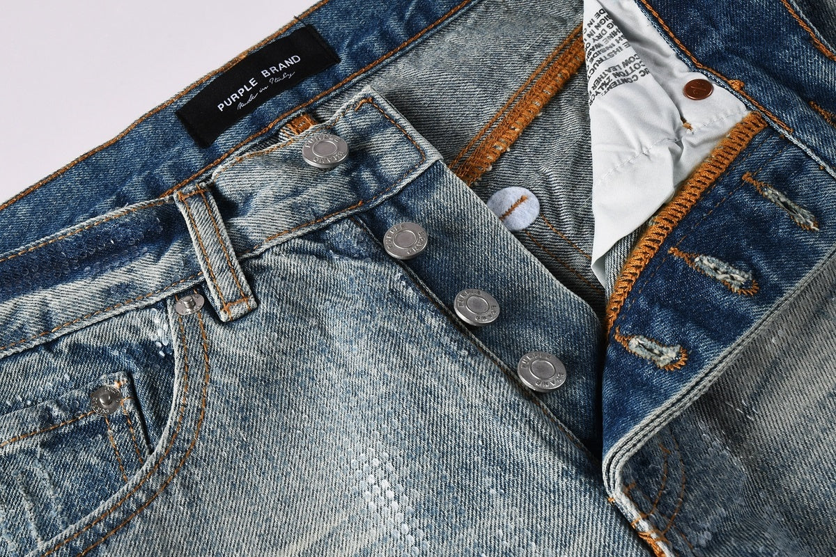 High-Quality Distressed Blue Wide Leg Jeans for Men & Women with Loose Fit & Stretch Denim