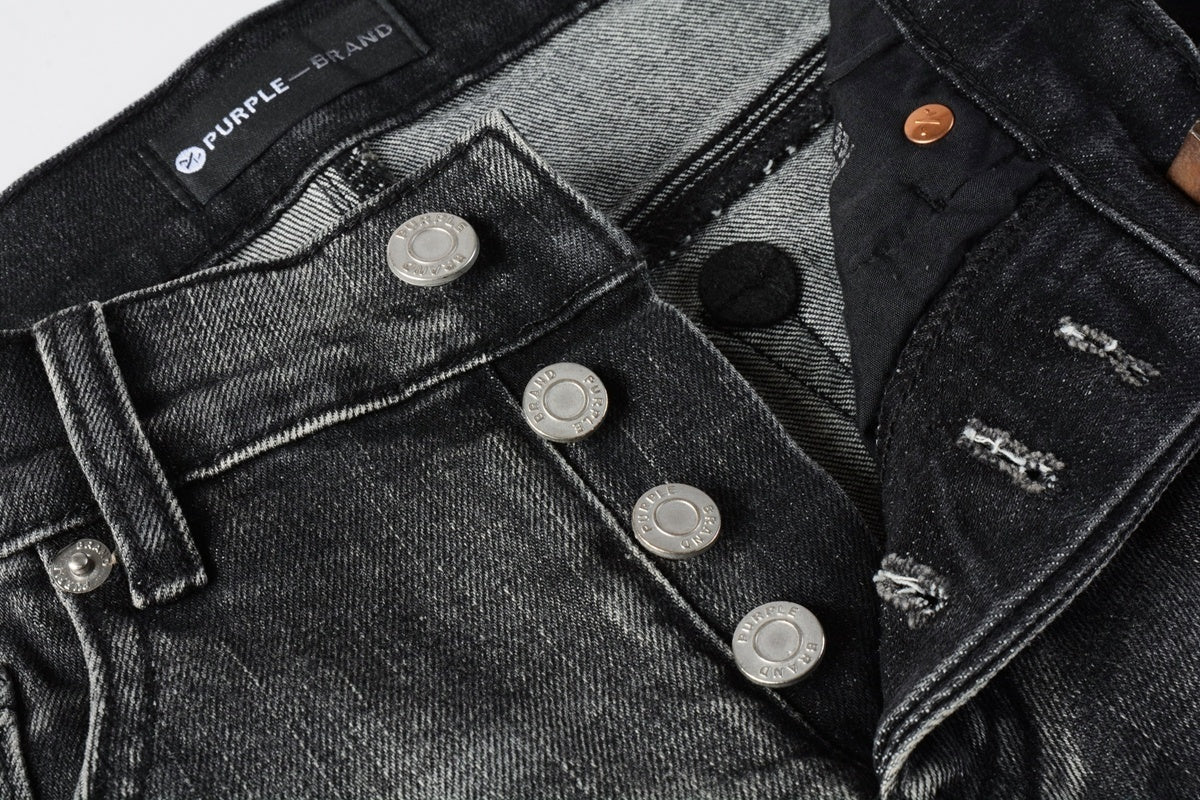 Men's Distressed Ash Gray Skinny Jeans with Ripped Holes & Button Fly