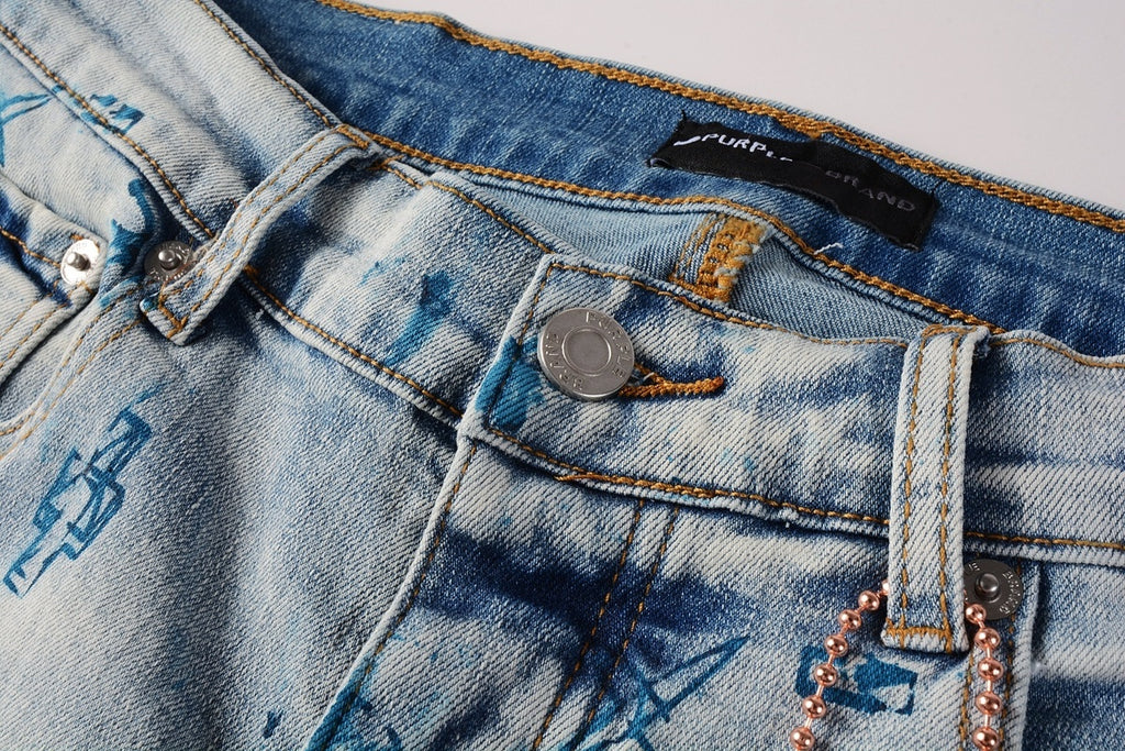 High Street Distressed Blue Laser Patterns Stretch Skinny Ripped Jeans