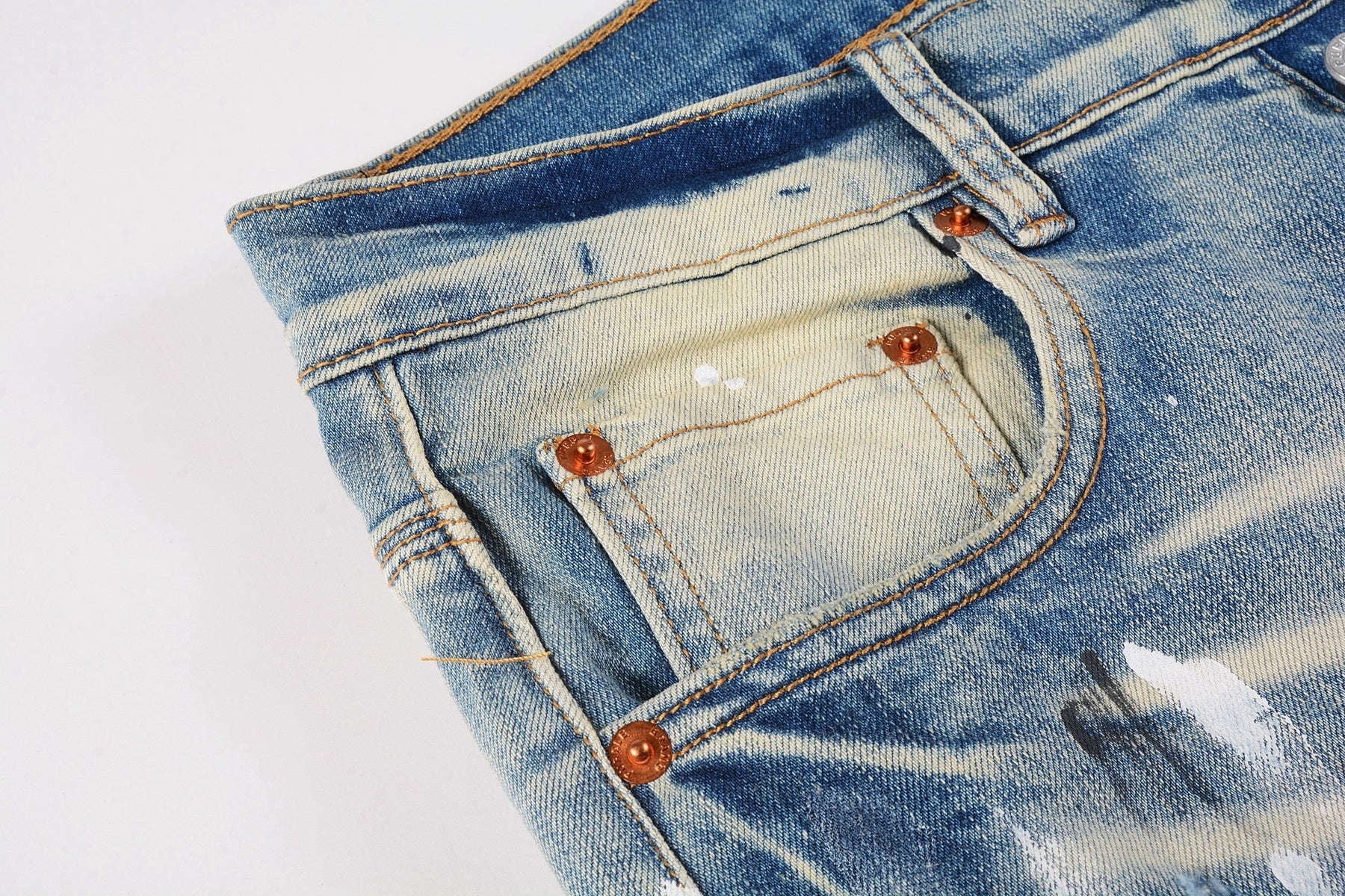 Men's High Street Distressed Blue Destroyed Hole Slim Fit Spray Paint Ripped Jeans