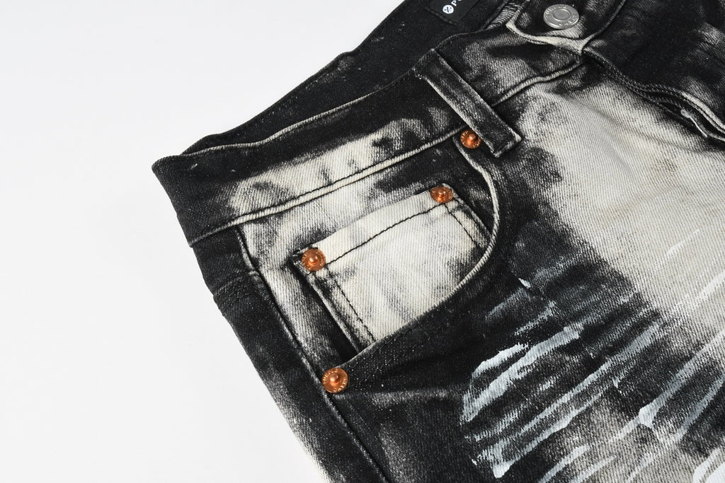 Men's Tie-Dye Graffiti Skinny Jeans with Ripped Holes & Button Fly