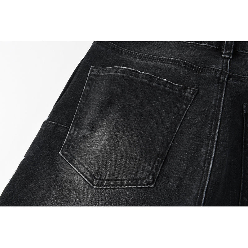 Men's Black Washed Bandana Rhinestone Skinny Jeans | Streetwear Slim Fit Embellished Denim Pants