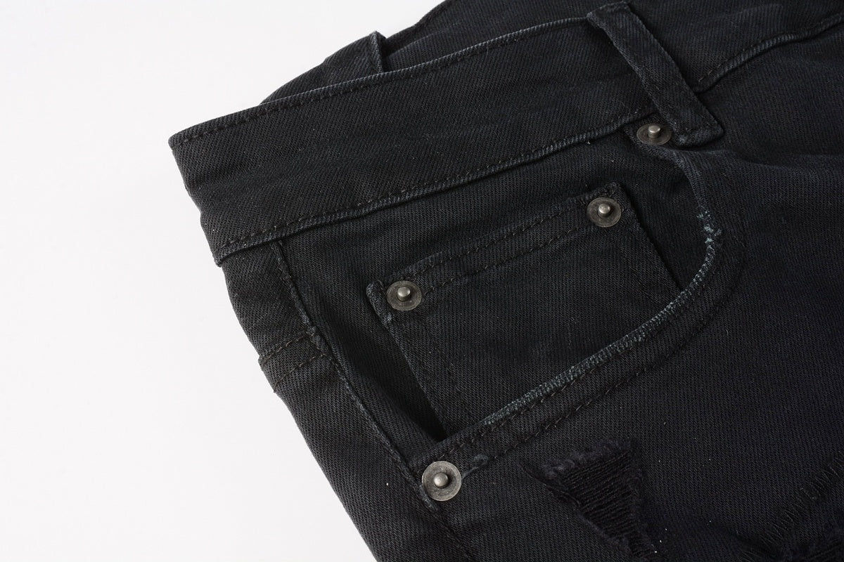 Men's Black Subtle Distressed Skinny Jeans - Stretch Denim Pants