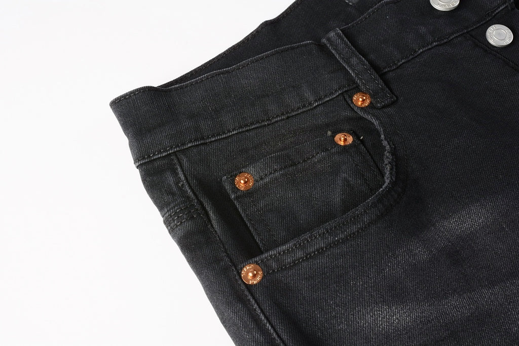 Men's Distressed Black Skinny Jeans with Graffiti Print, Ripped Holes & Button Fly