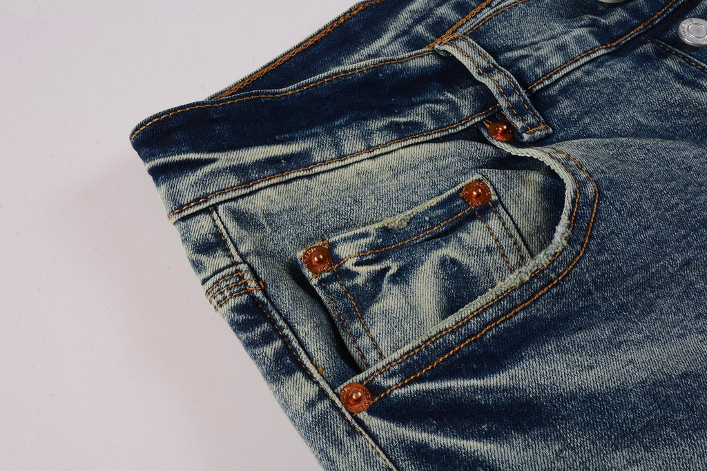 Men's Distressed Light Blue Patchwork Stretch Slim Fit Ripped Denim Jeans