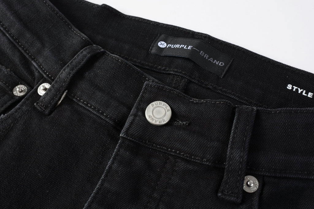 Men's Distressed Black Skinny Jeans with Ripped Holes & Button Fly
