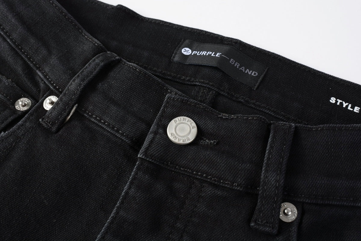 Men's Distressed Black Skinny Jeans with Ripped Holes & Button Fly