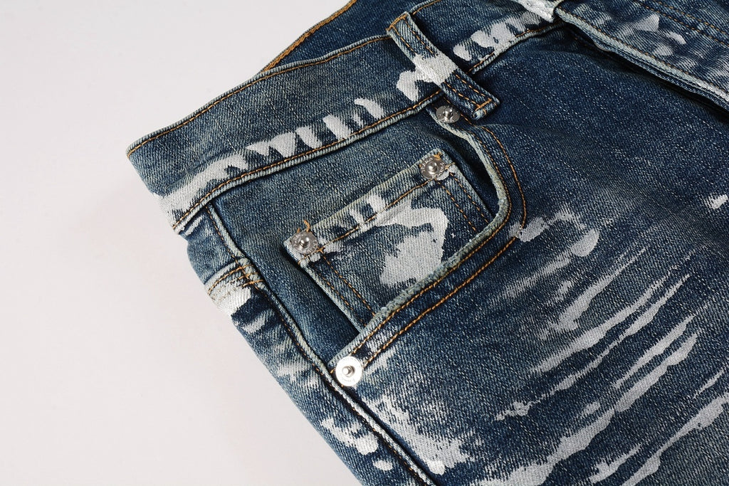 Men's Streetwear Slim Fit Distressed Classical Blue Graffiti Stretch Jeans