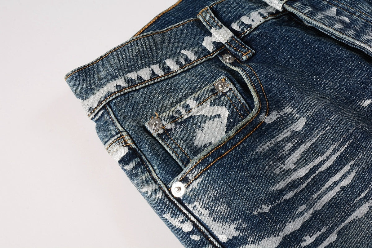 Men's Streetwear Slim Fit Distressed Classical Blue Graffiti Stretch Jeans