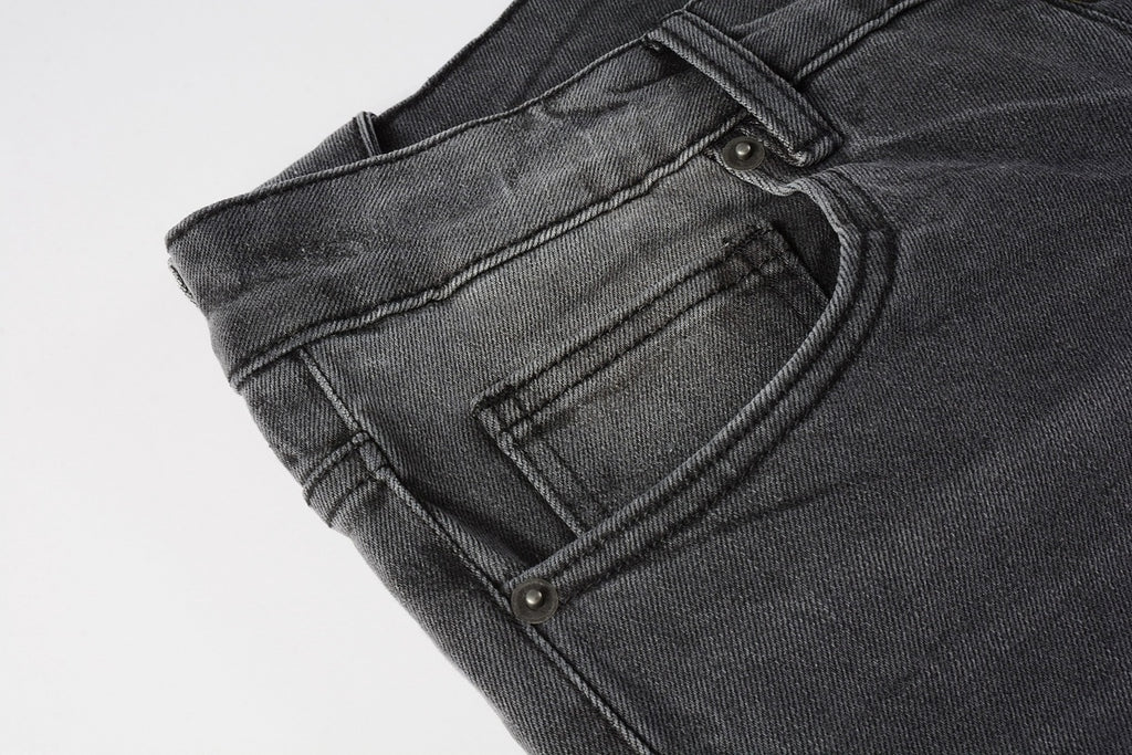 Men's Grey Wash Patchwork Distressed Skinny Jeans - Stretch Denim