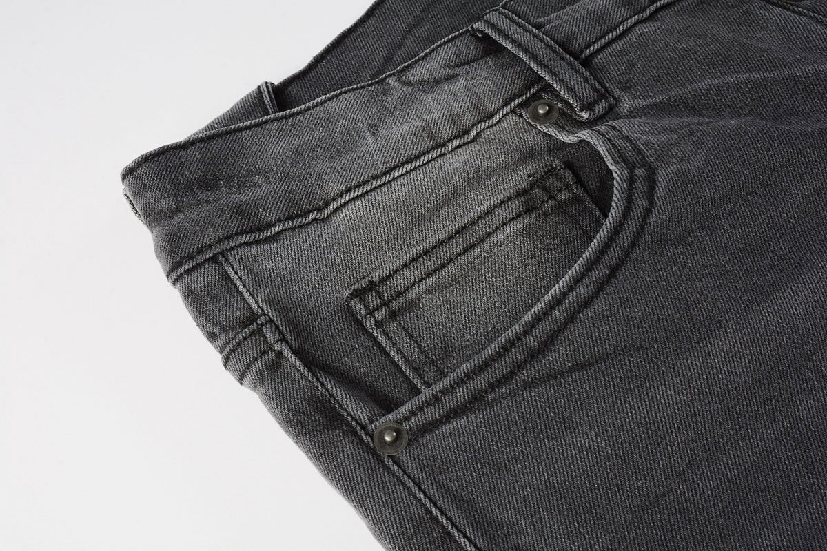 Men's Grey Wash Patchwork Distressed Skinny Jeans - Stretch Denim