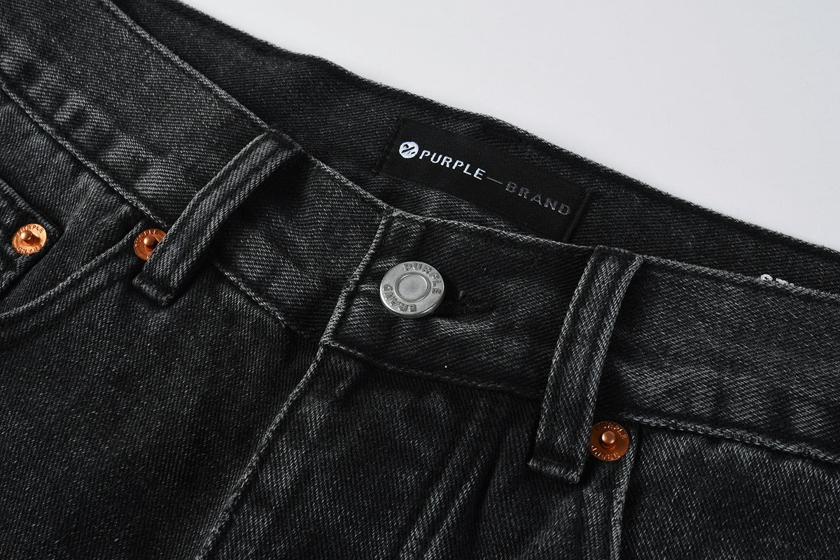 Men's Distressed Black Gray Loose Fit Jeans with Ripped Holes & Button Fly