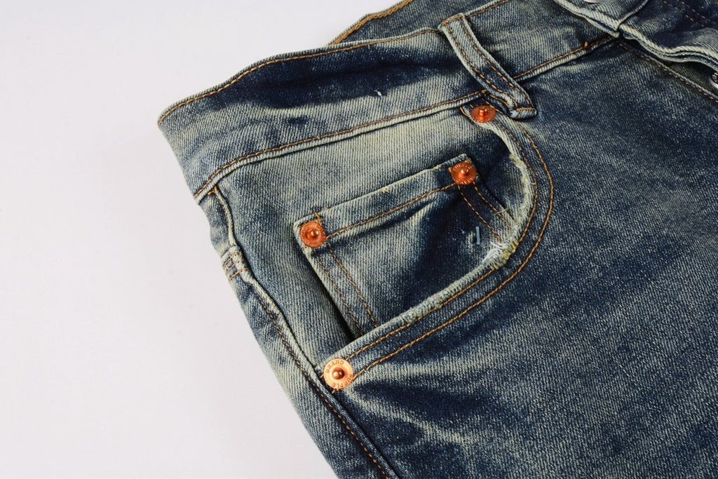 Men's Slim Fit High Street Distressed Blue Stretch Jeans