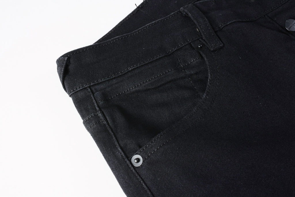 Men's Black Knee Slit Distressed Skinny Jeans - Stretch Denim