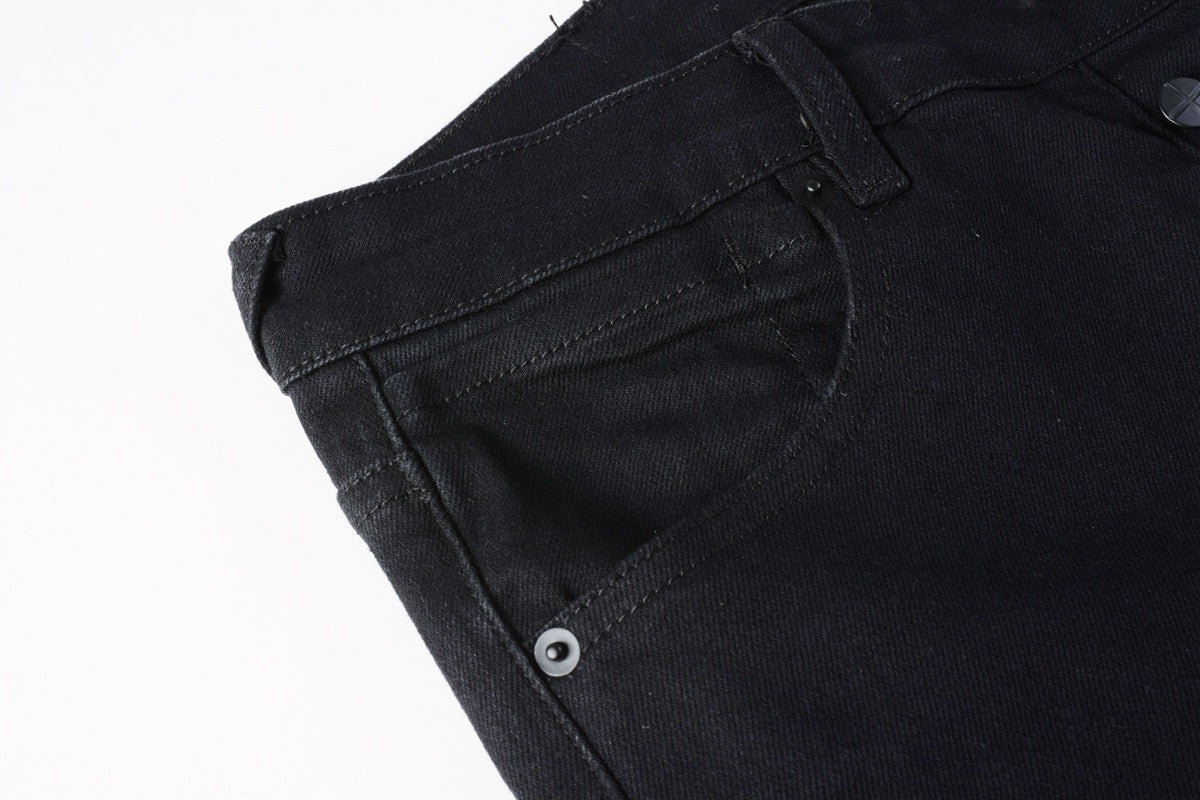 Men's Black Knee Slit Distressed Skinny Jeans - Stretch Denim