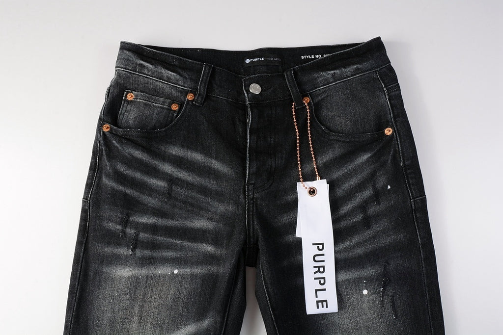 Men's High Street Distressed Black Gray Stretch Slim Fit Ripped Jeans
