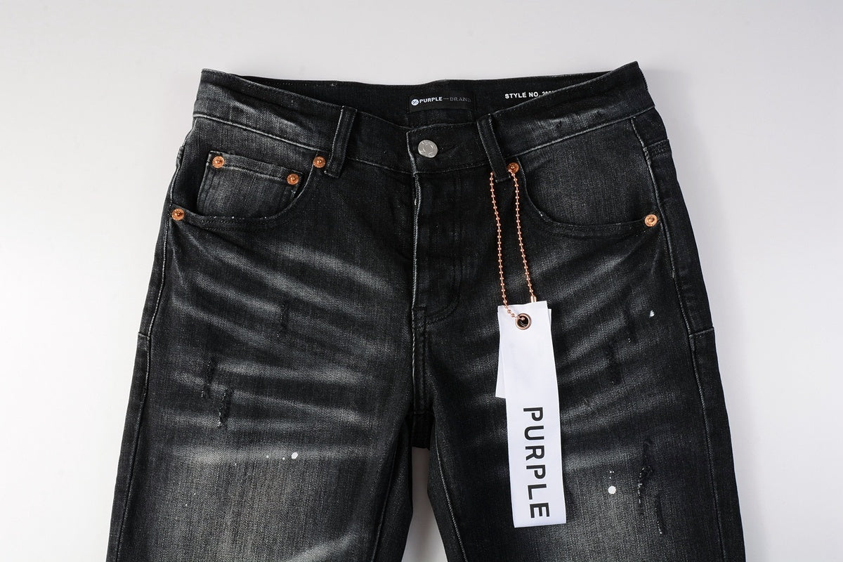 Men's High Street Distressed Black Gray Stretch Slim Fit Ripped Jeans