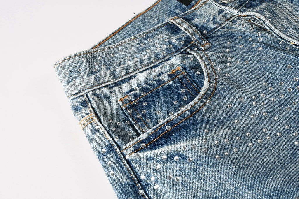 Distressed Blue Baggy Rhinestones Loose Ripped Jeans | Trendy Street Style Denim