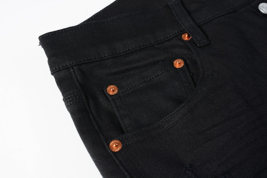 Slim Fit Street Style Denim Black Ripped Jeans For Men