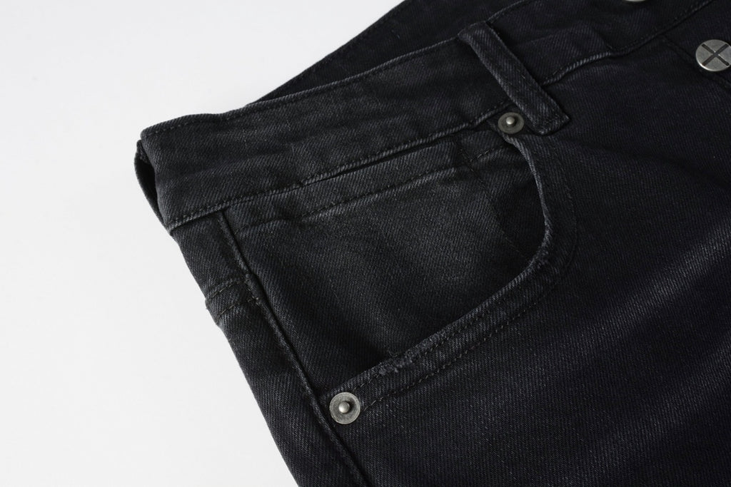 Men's Black Wash Cross-Studded Distressed Skinny Jeans - Stretch Denim