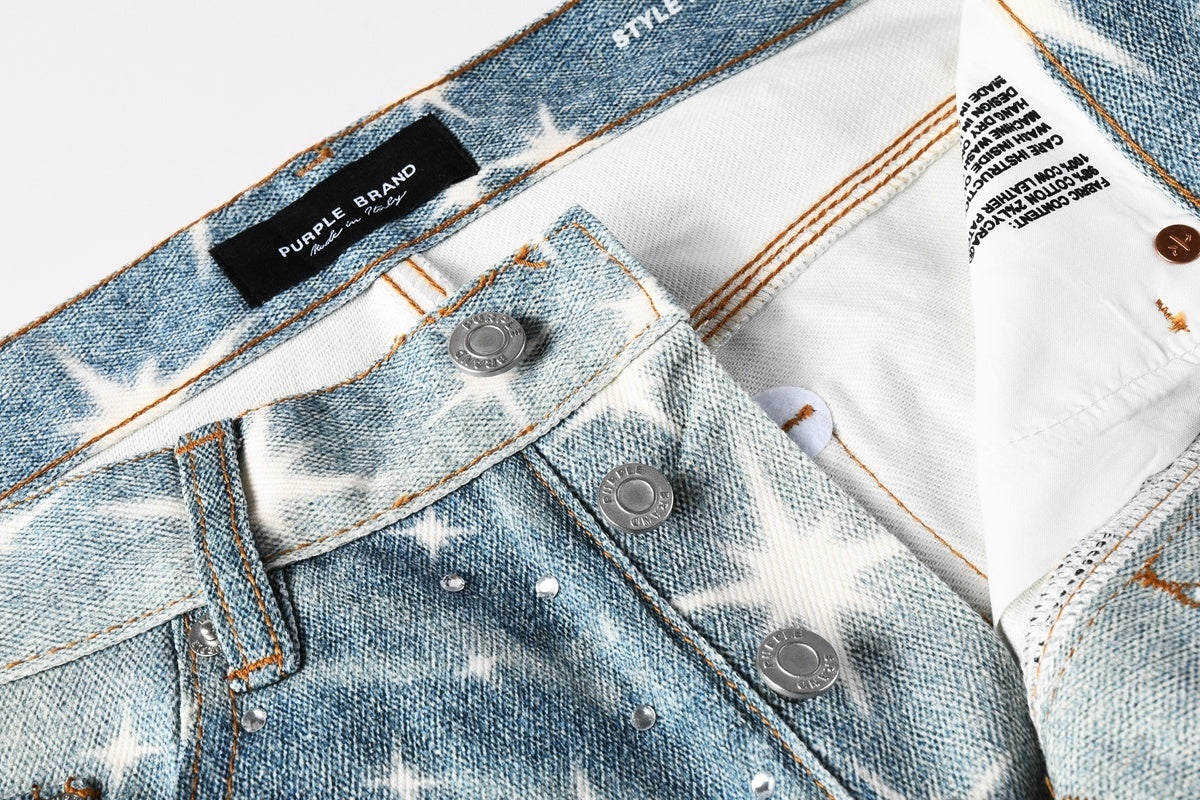 Distressed Blue Rhinestones Baggy Jeans - Printing Patterns & Loose Ripped Denim