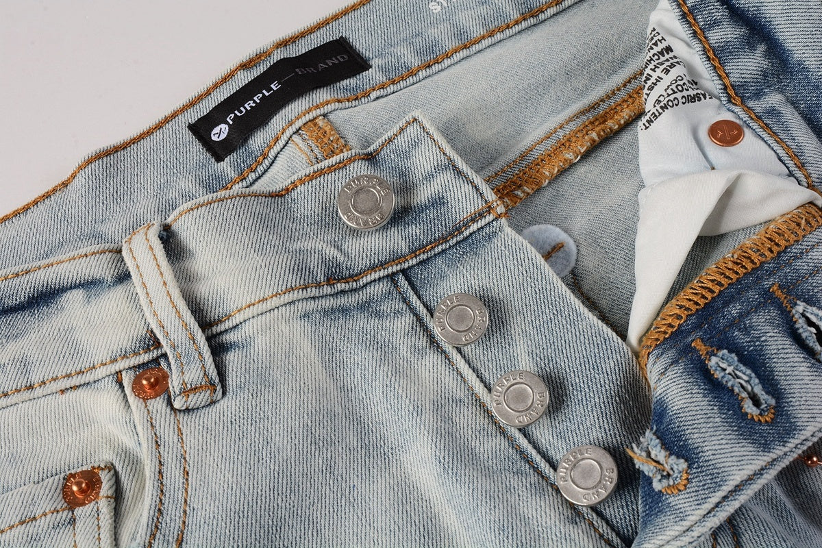 Men's High Street Distressed Washed Light Blue Stretch Slim Fit Ripped Jeans